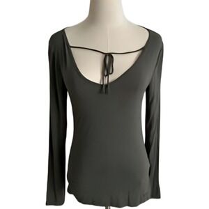 Hollister‎ Women's Long Sleeve Tie Front V-Neck Sage Green Top Size M